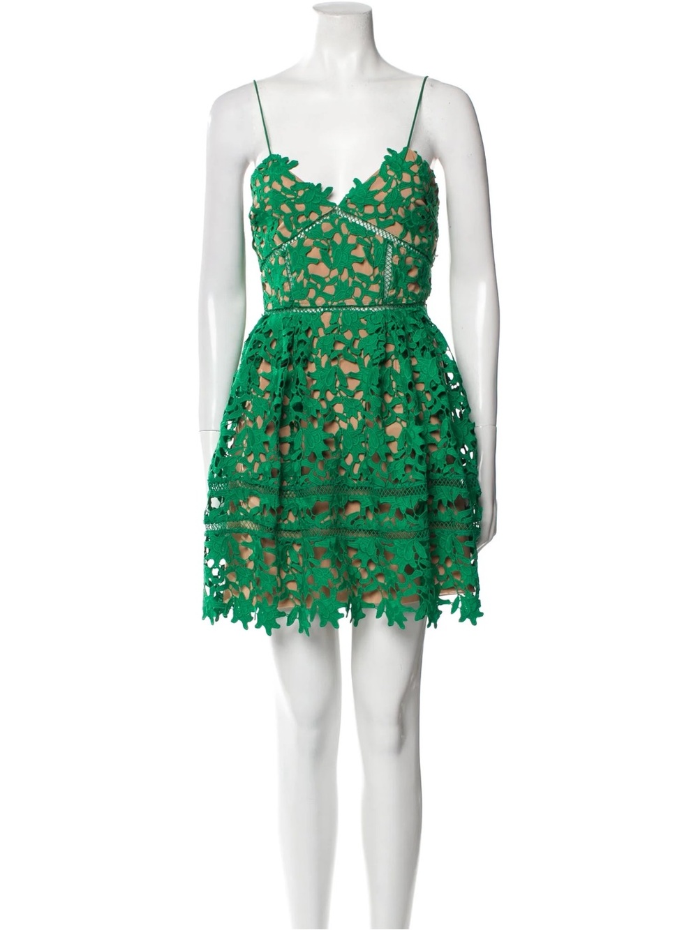 Self-Portrait Azaelea Green Lace Mini Dress with Spaghetti Straps